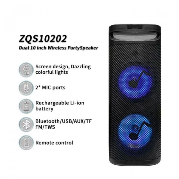 HAUT PARLEUR SANS FIL ZQS 10202 RECHARGEABLE AVEC TELECOMMANDE - NOIR