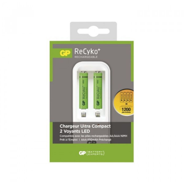 CHARGEUR DE PILES GP RECYKO ULTRA COMPACT + 2 PILES GPR