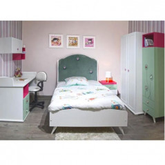 CHAMBRE ENFANT CINDY 190X120CM 2 PORTES VERT / BLANC