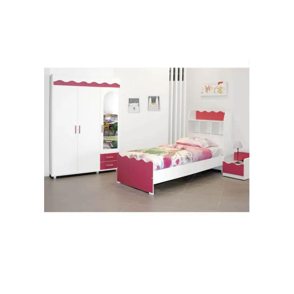 CHAMBRE ENFANT ALICE 190X 90 3 PORTES - MAGENTA / BLANC