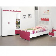 CHAMBRE ENFANT ALICE 190X 90 3 PORTES - MAGENTA / BLANC
