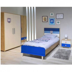 Chambre Enfant CAMPUS 190x90cm 3 Portes Ostippo Chêne / Bleu