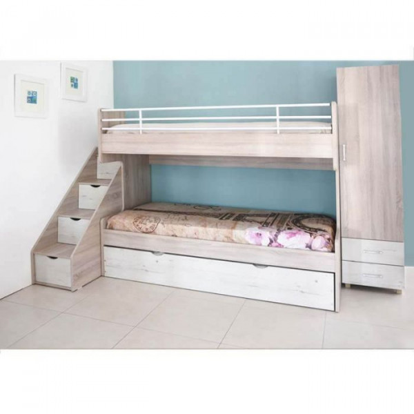 CHAMBRE ENFANT TWIN PLUS 168X248CM 1 PORTE - CHÈNE BRUT / CHÈNE BLANC