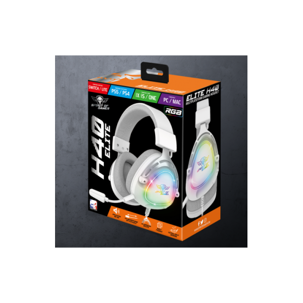 Micro Casque Gamer Filaire SPIRIT OF GAMER ELITE H40 DARK RGB - BLANC