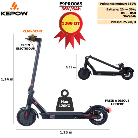 Trottinette Électrique KEPOW E9PRO06S Pliable 350W - Noir