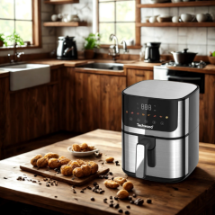 Friteuse Sans Huile TECHWOOD TFR-514SHD 5L - Air Fryer 1400W - Noir & Silver - Cuisine Saine